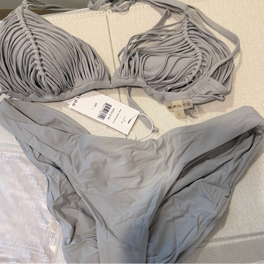 Pilyq Soft Gray Ruched Bikini